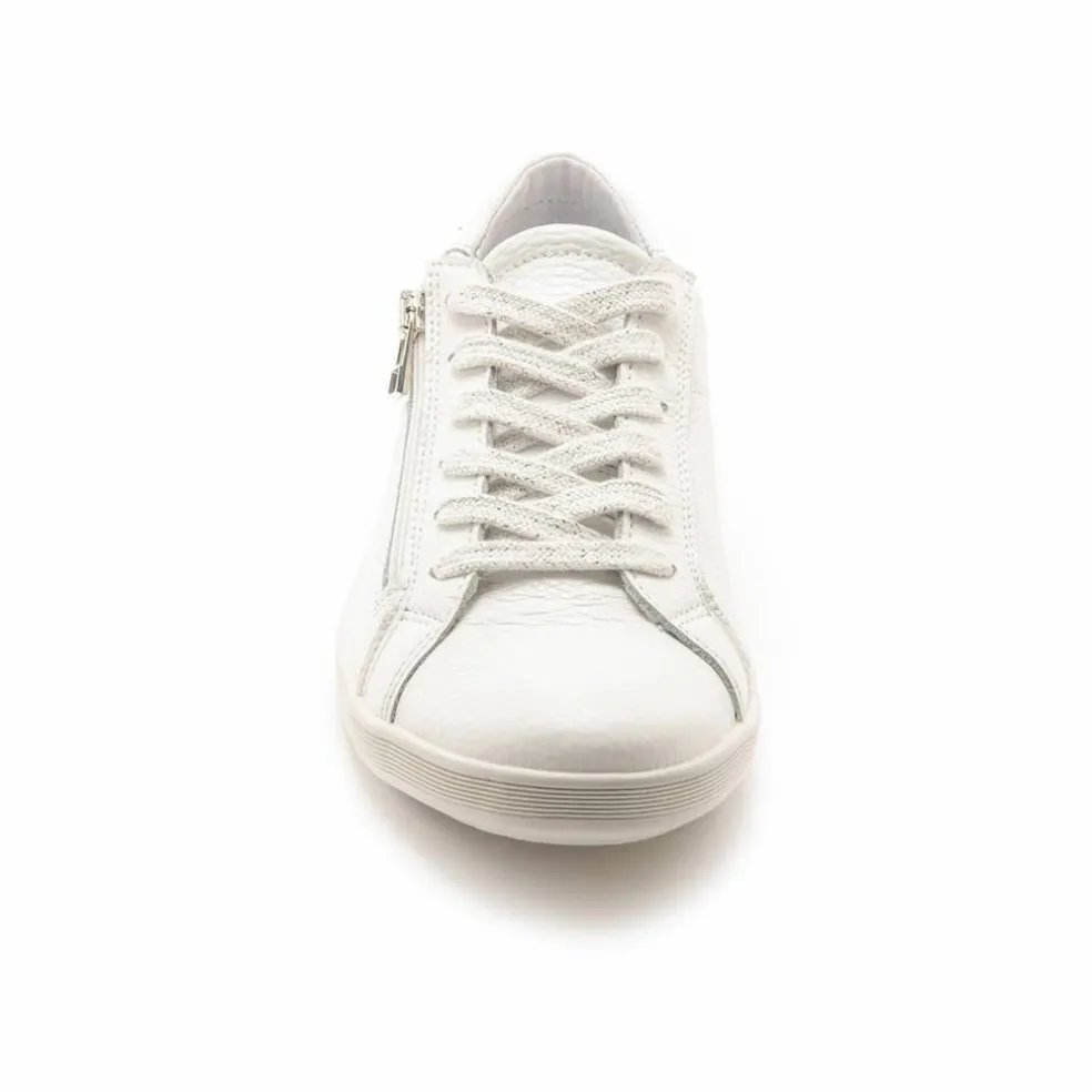Baskets cuir lacées et zippées - blanc