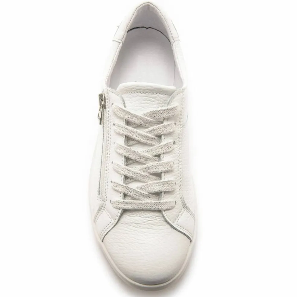 Baskets cuir lacées et zippées - blanc