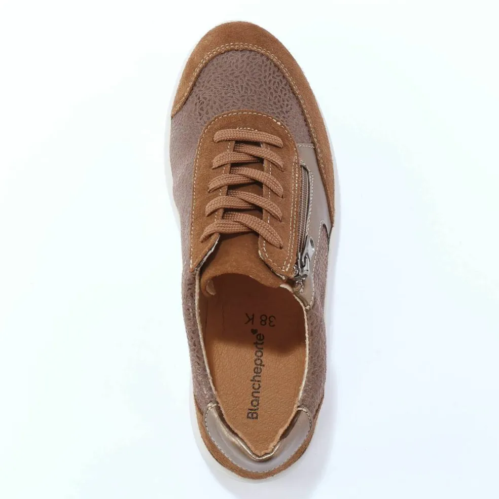 Baskets lacées et zippées en cuir avec empiècements extensibles