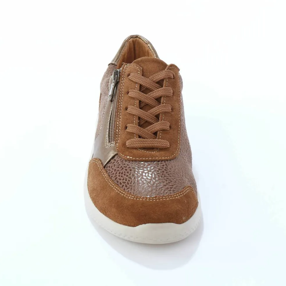 Baskets lacées et zippées en cuir avec empiècements extensibles