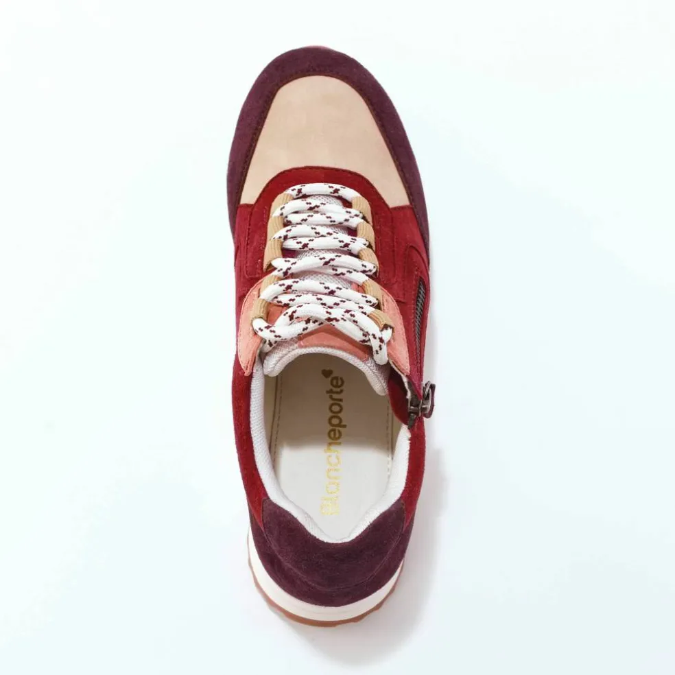 Baskets sneakers cuir, empiècements fantaisie contrastés
