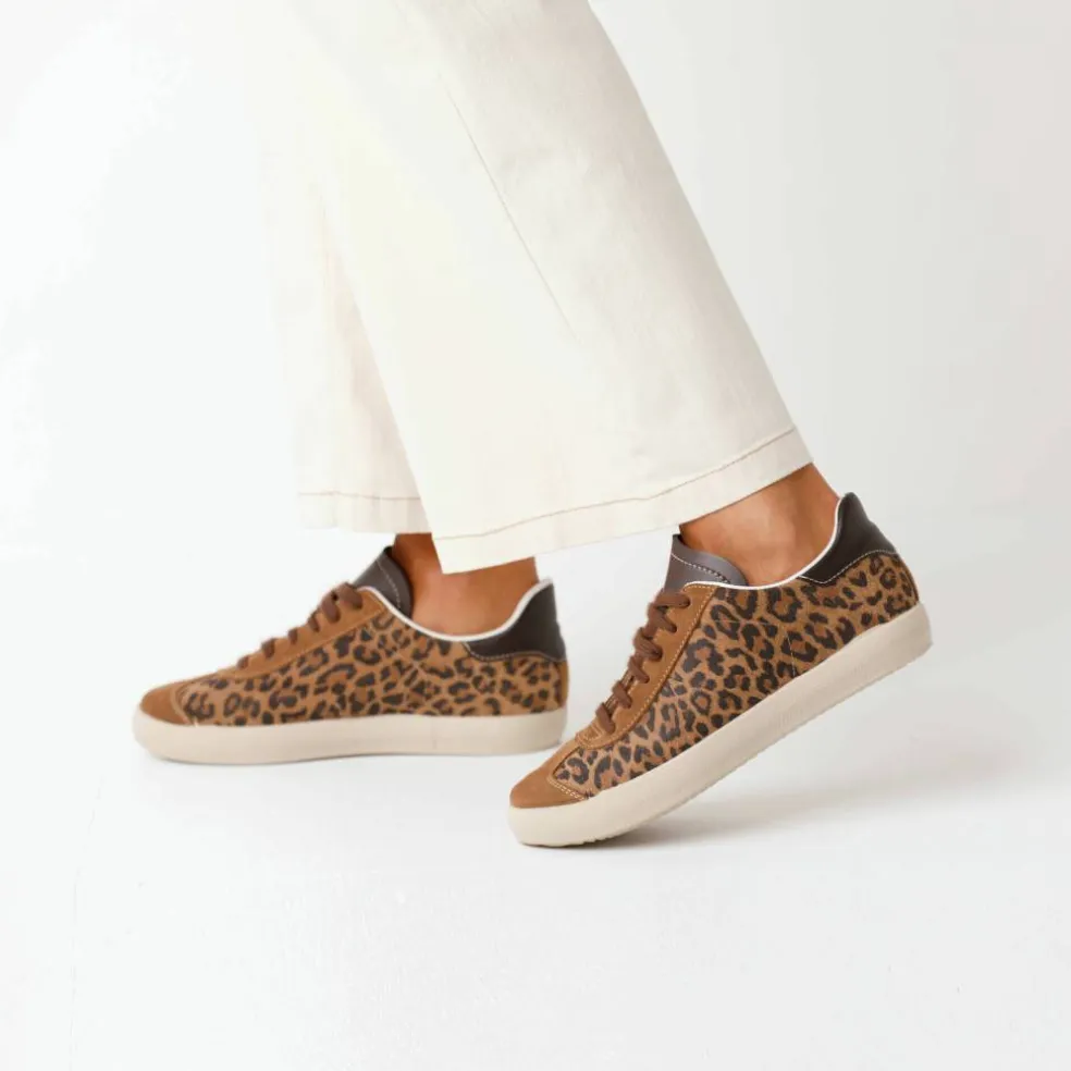 Baskets vintage croûte de cuir imprimé léopard