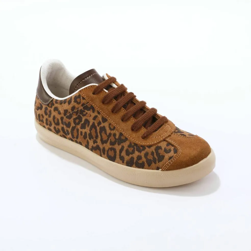 Baskets vintage croûte de cuir imprimé léopard