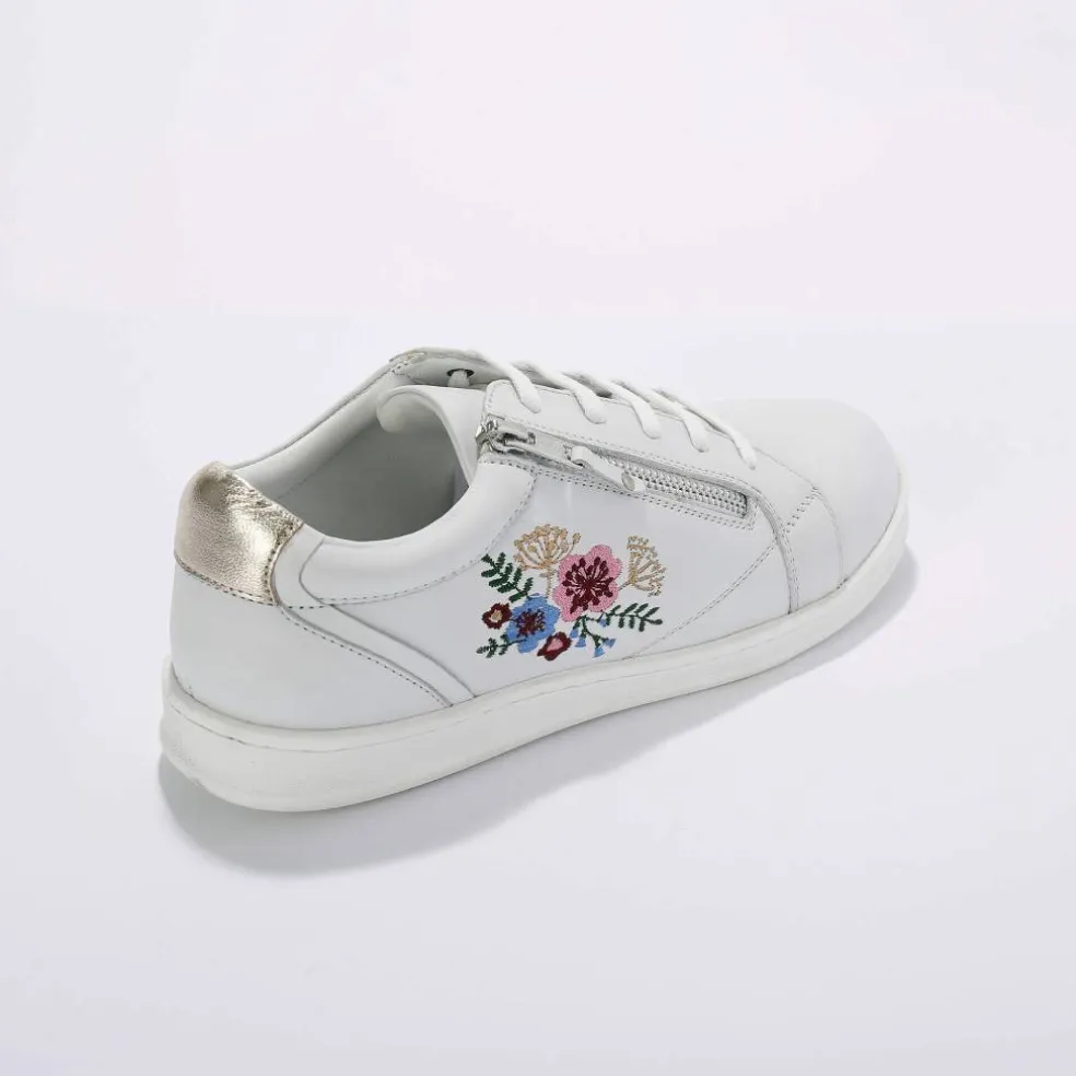 Baskets zippées en cuir brodées fleurs