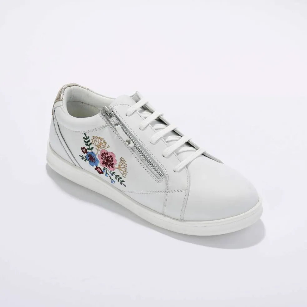 Baskets zippées en cuir brodées fleurs