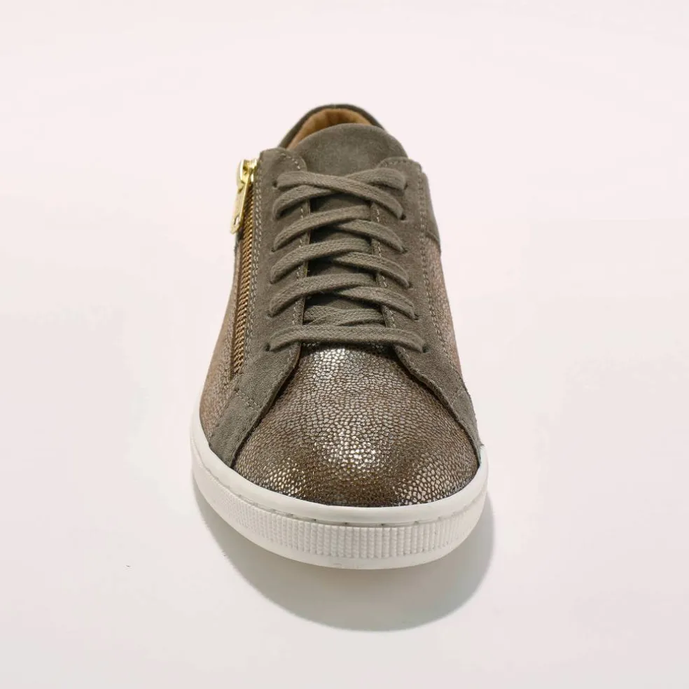 Basket zippée en cuir souple effet irisé - forme basse