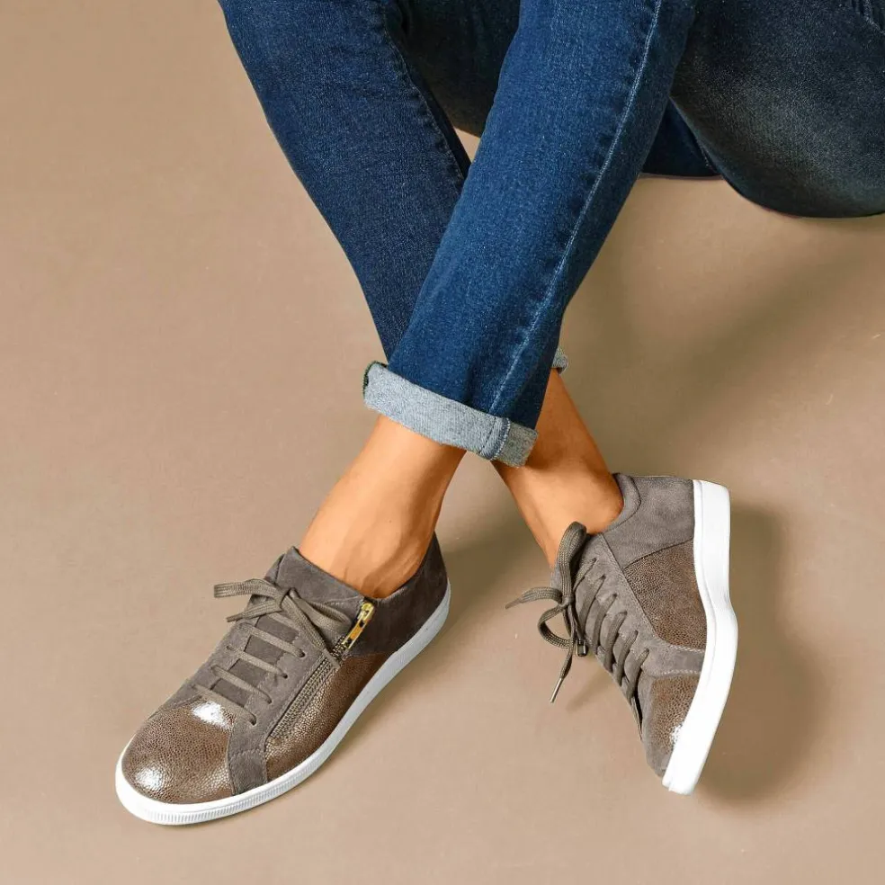 Basket zippée en cuir souple effet irisé - forme basse