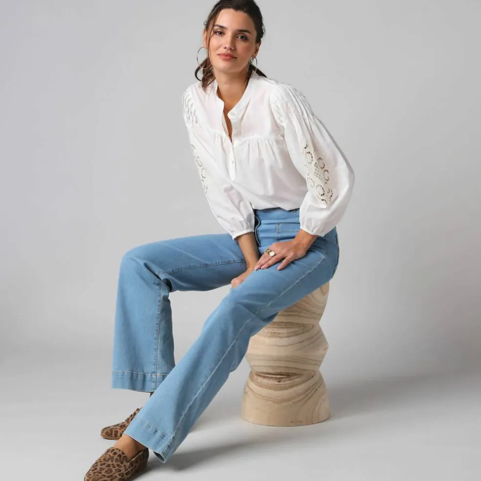 Blouse ample manches 7/8è brodées