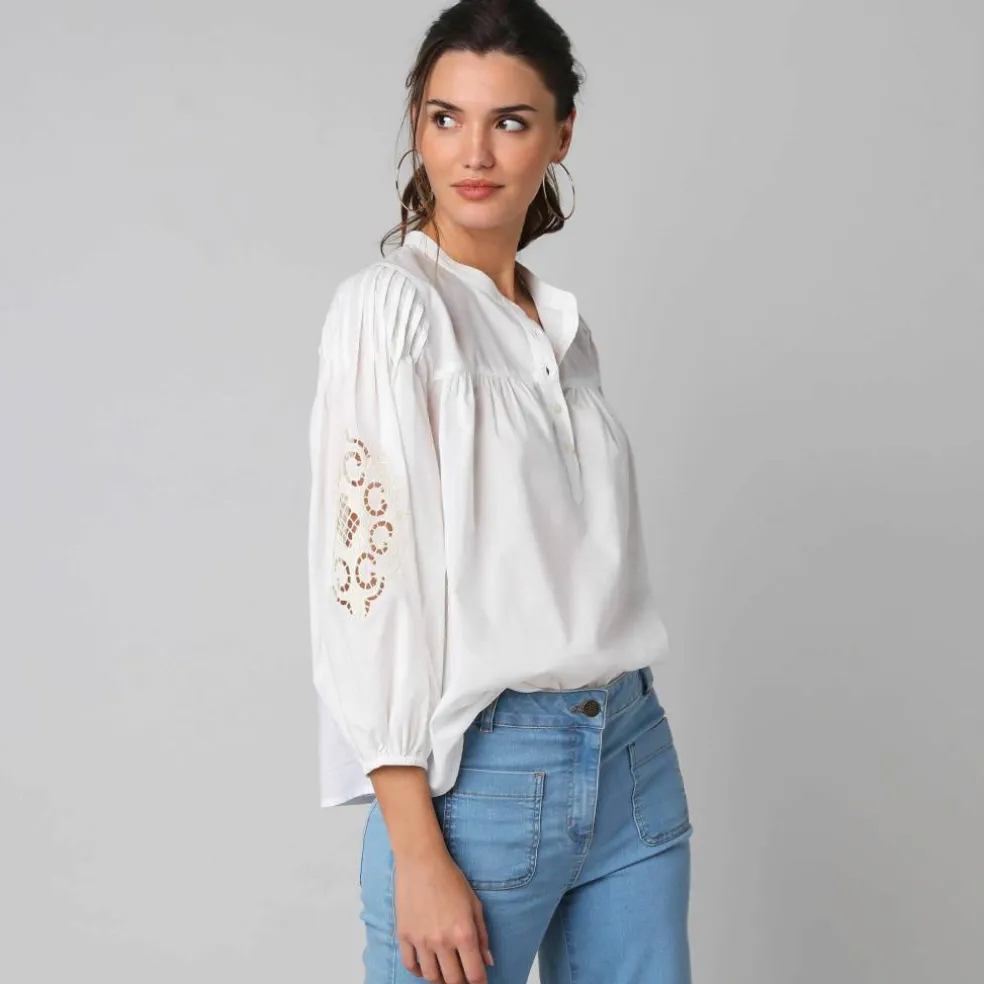 Blouse ample manches 7/8è brodées