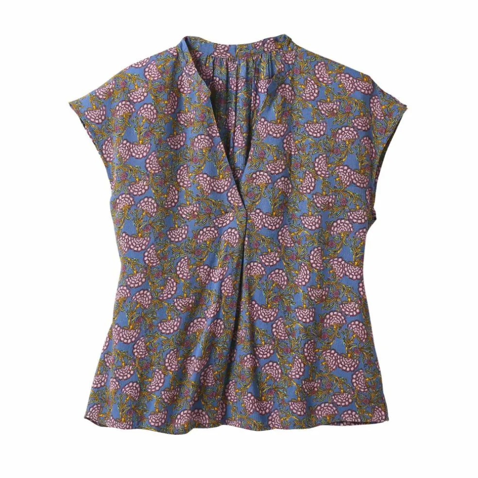 Blouse col tunisien sans manches, crépon