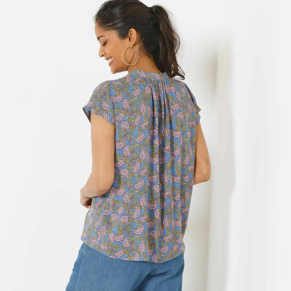 Blouse col tunisien sans manches, crépon