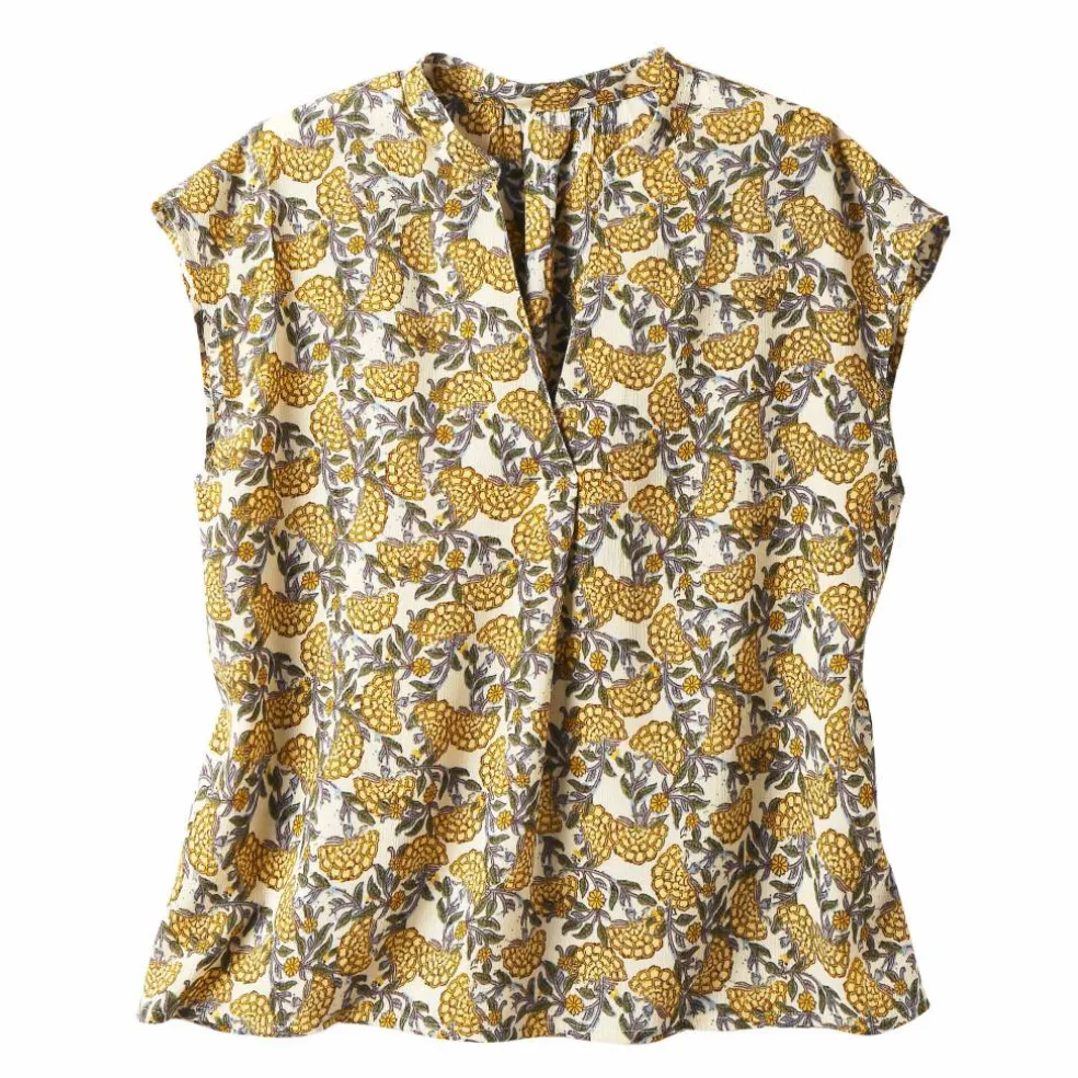 Blouse col tunisien sans manches, crépon