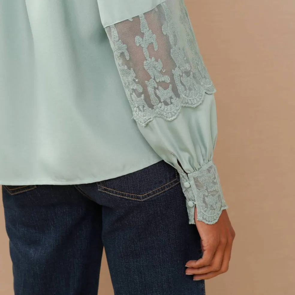 Blouse dentelle manches longues blousantes