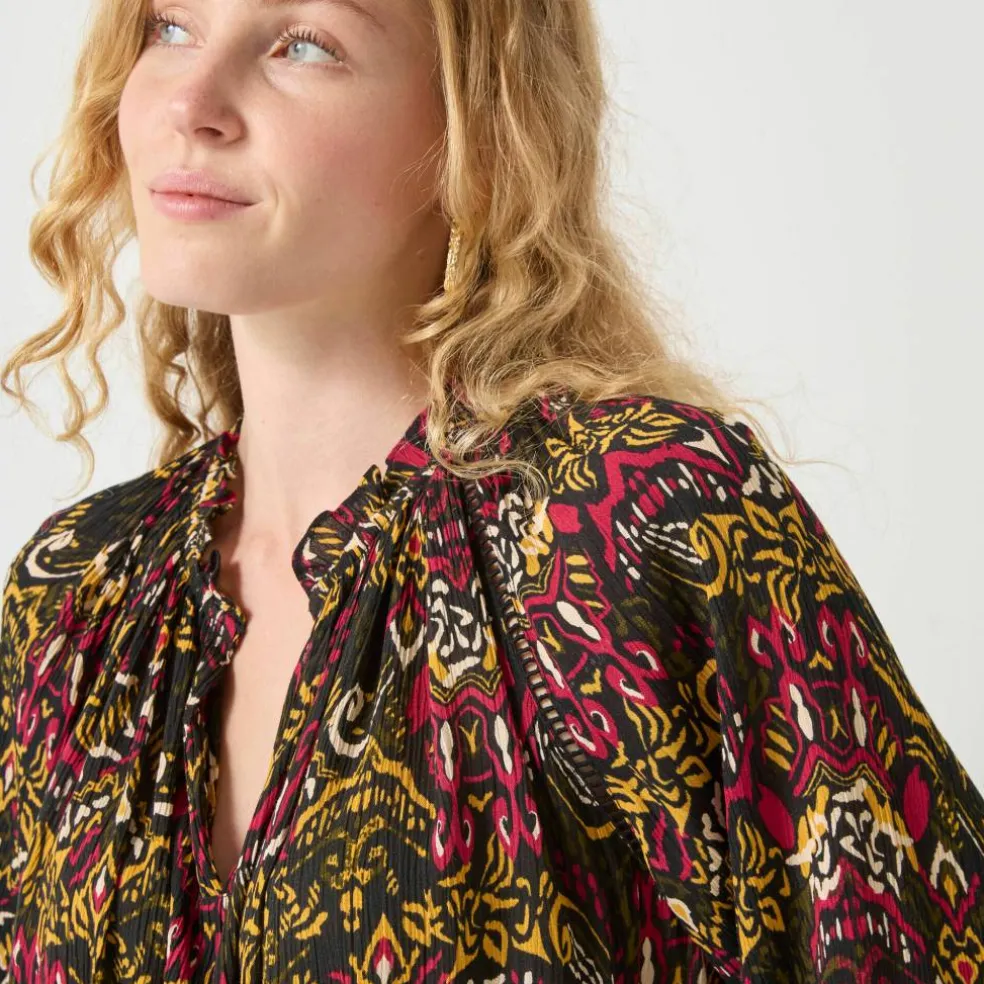 Blouse en voile crépon imprimée ethnnique