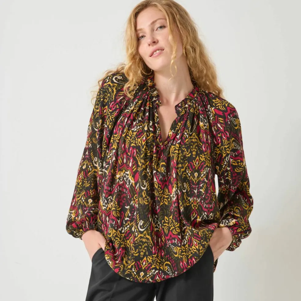 Blouse en voile crépon imprimée ethnnique