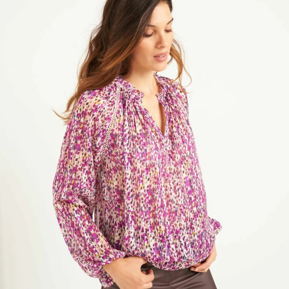 Blouse en voile imprimé tachiste