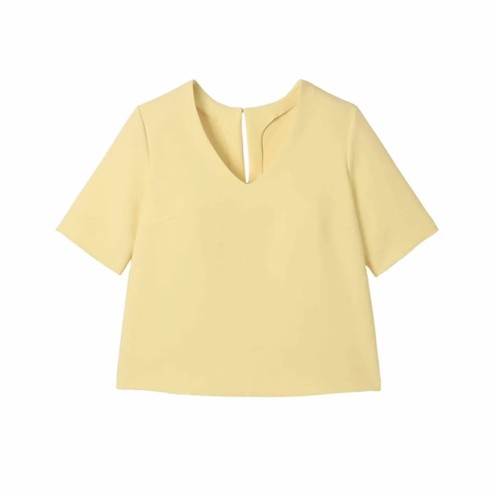 Blouse fluide col V manches courtes, unie