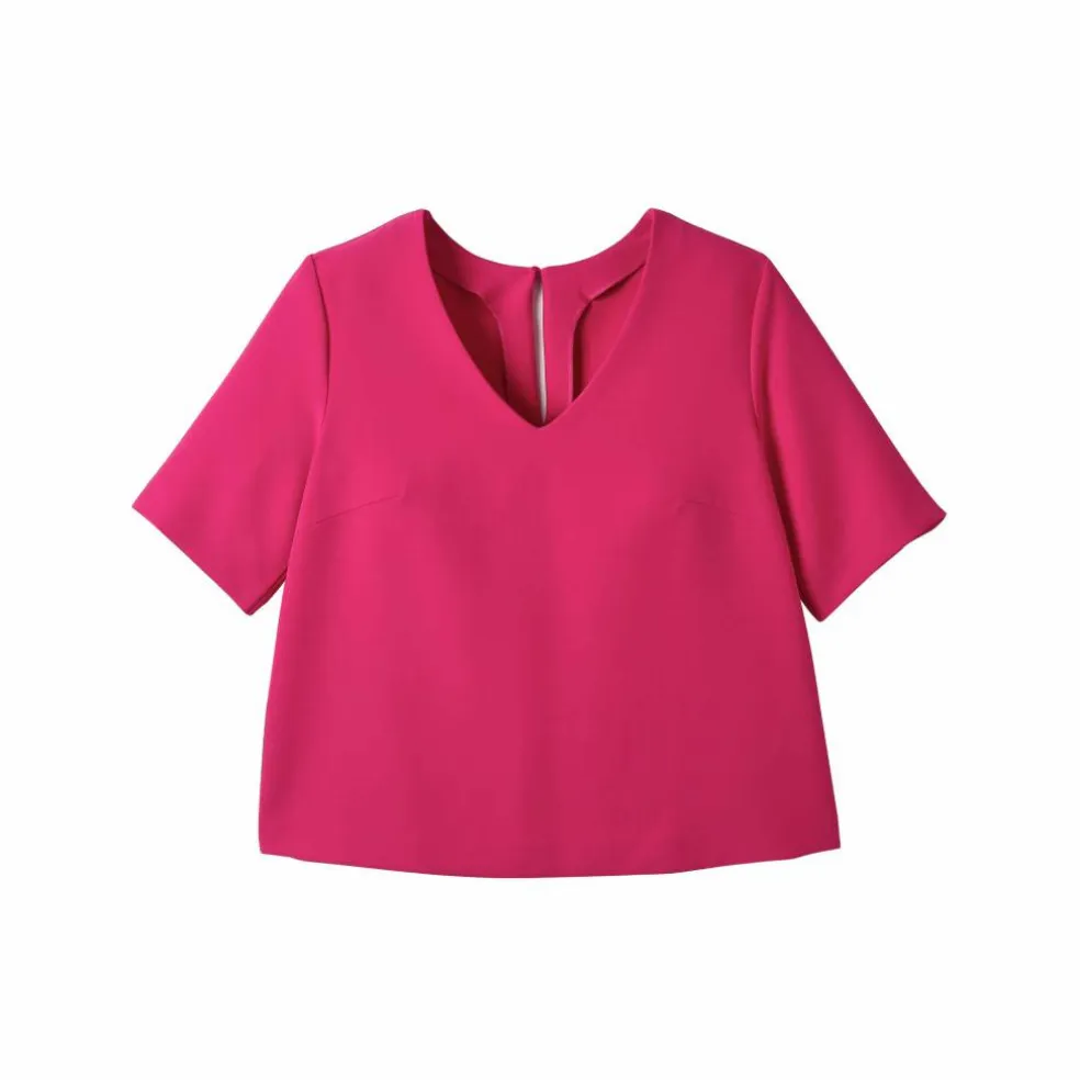 Blouse fluide col V manches courtes, unie