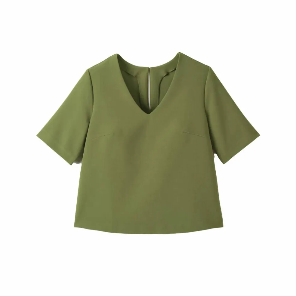 Blouse fluide col V manches courtes, unie