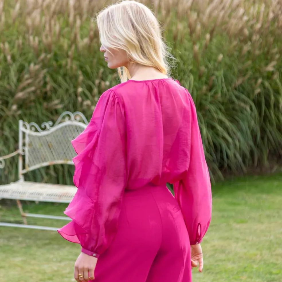 Blouse fluide à volants asymétriques, unie
