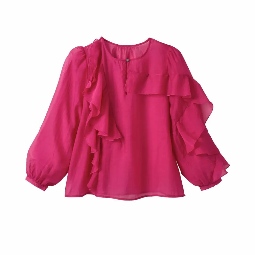 Blouse fluide à volants asymétriques, unie