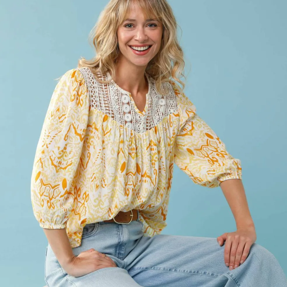 Blouse imprimée Spécial Petite, plastron macramé