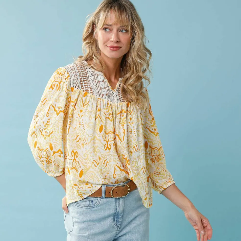 Blouse imprimée Spécial Petite, plastron macramé
