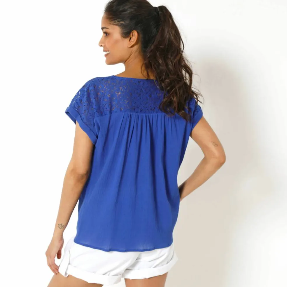 Blouse macramé, crépon coton