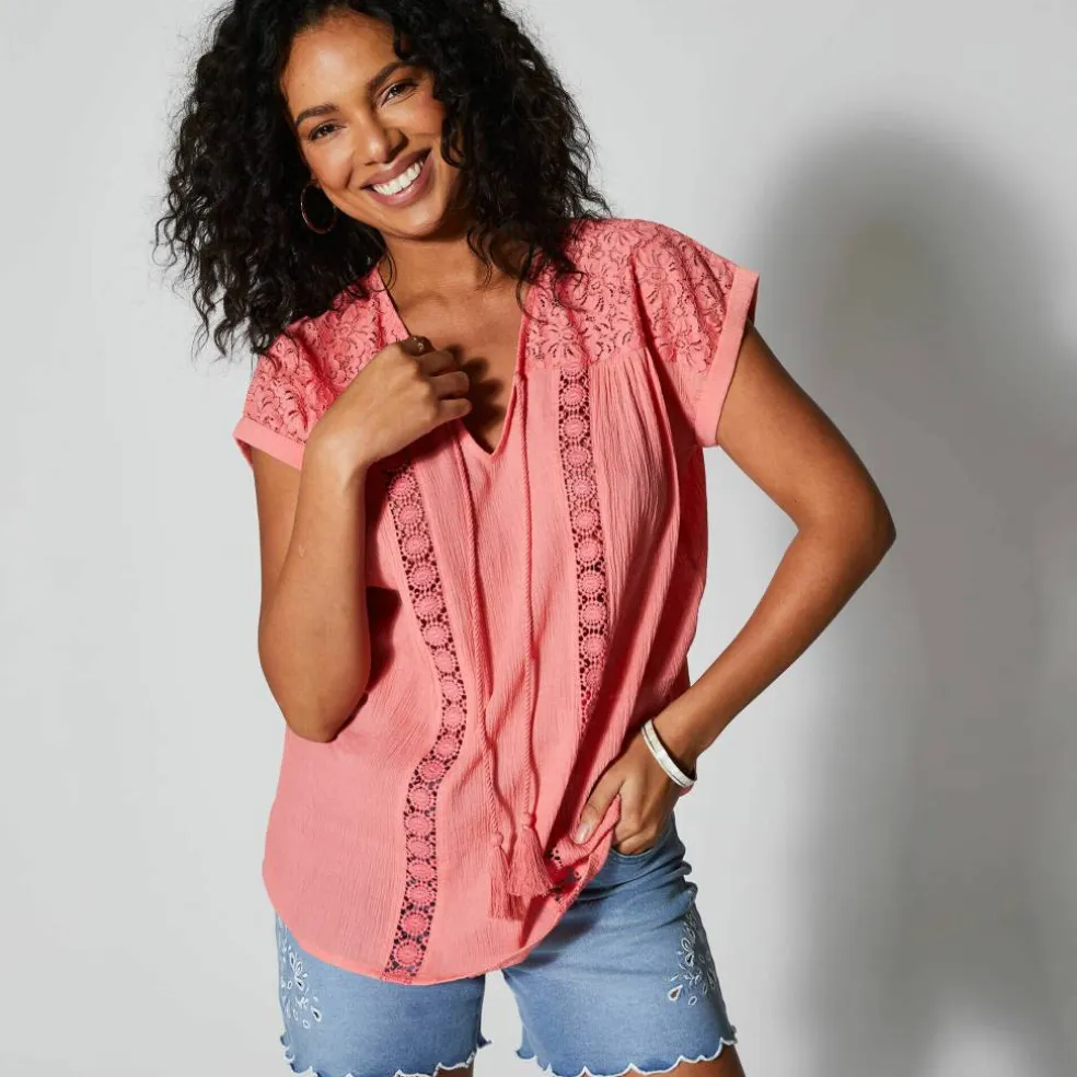 Blouse macramé, crépon coton