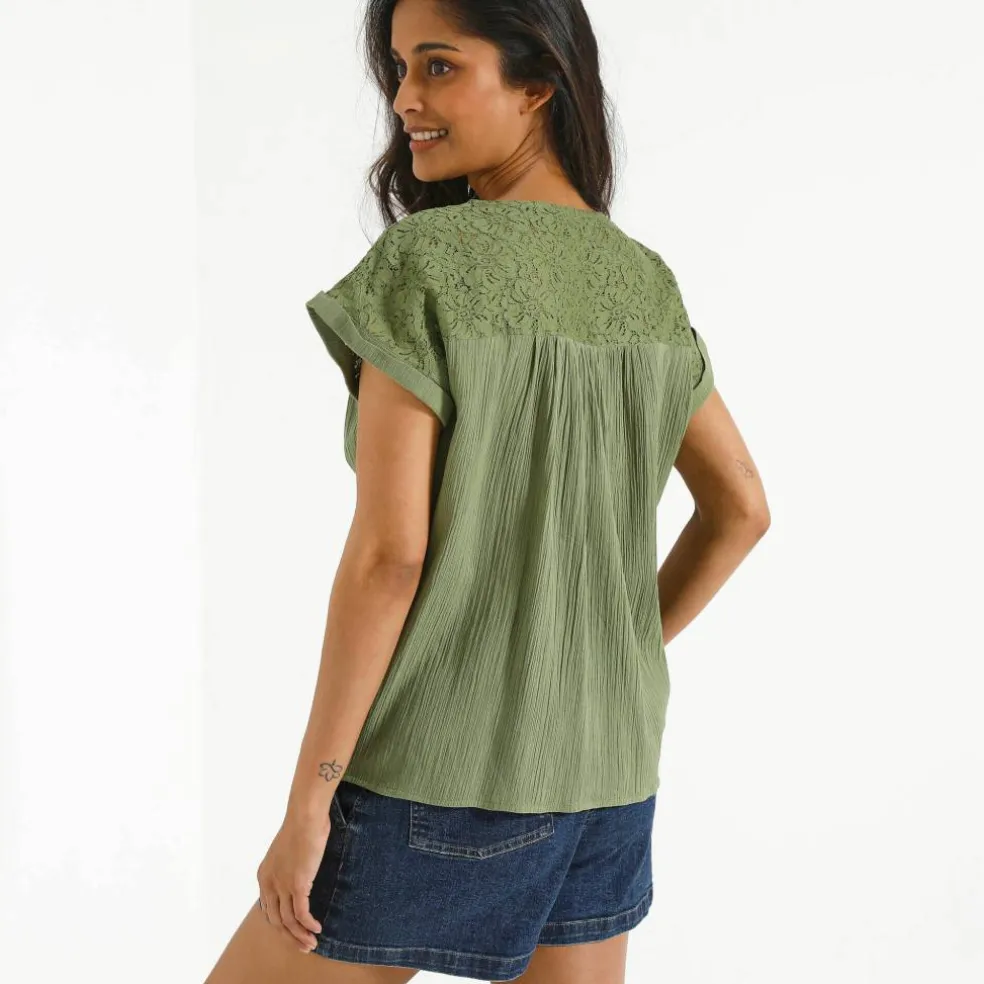 Blouse macramé, crépon coton