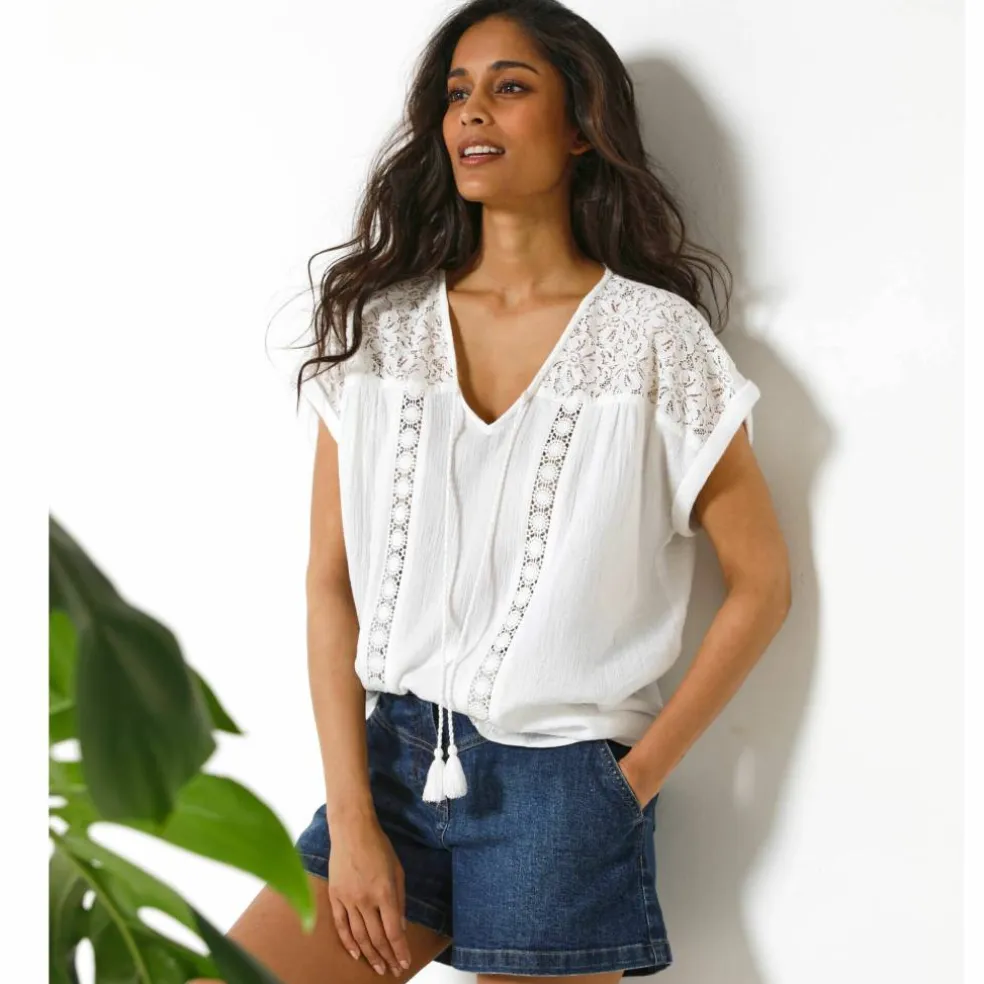 Blouse macramé, crépon coton