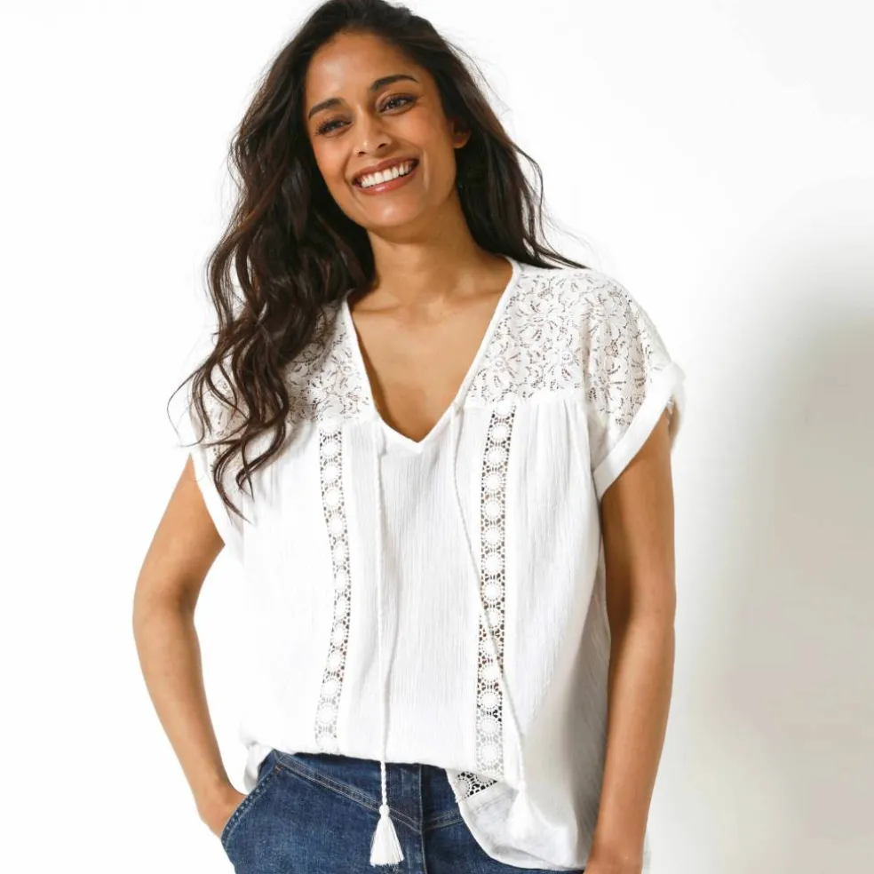 Blouse macramé, crépon coton