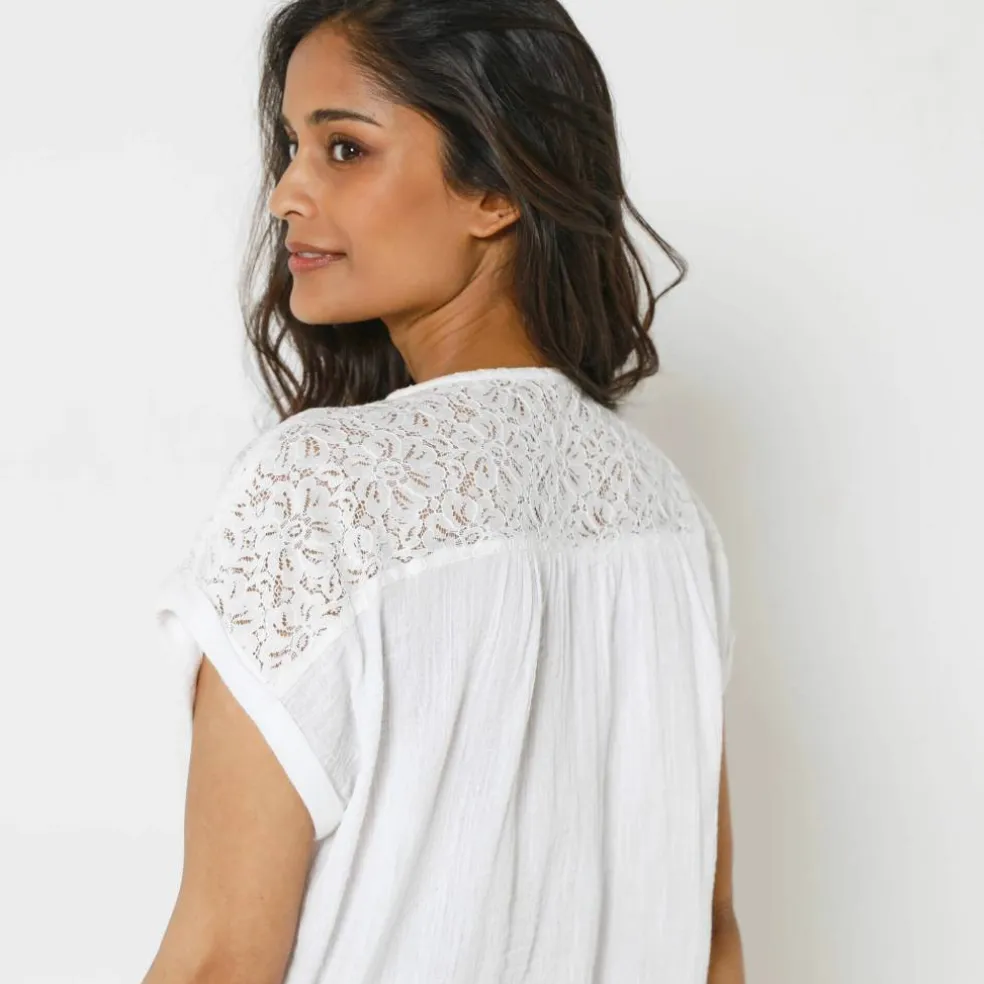 Blouse macramé, crépon coton