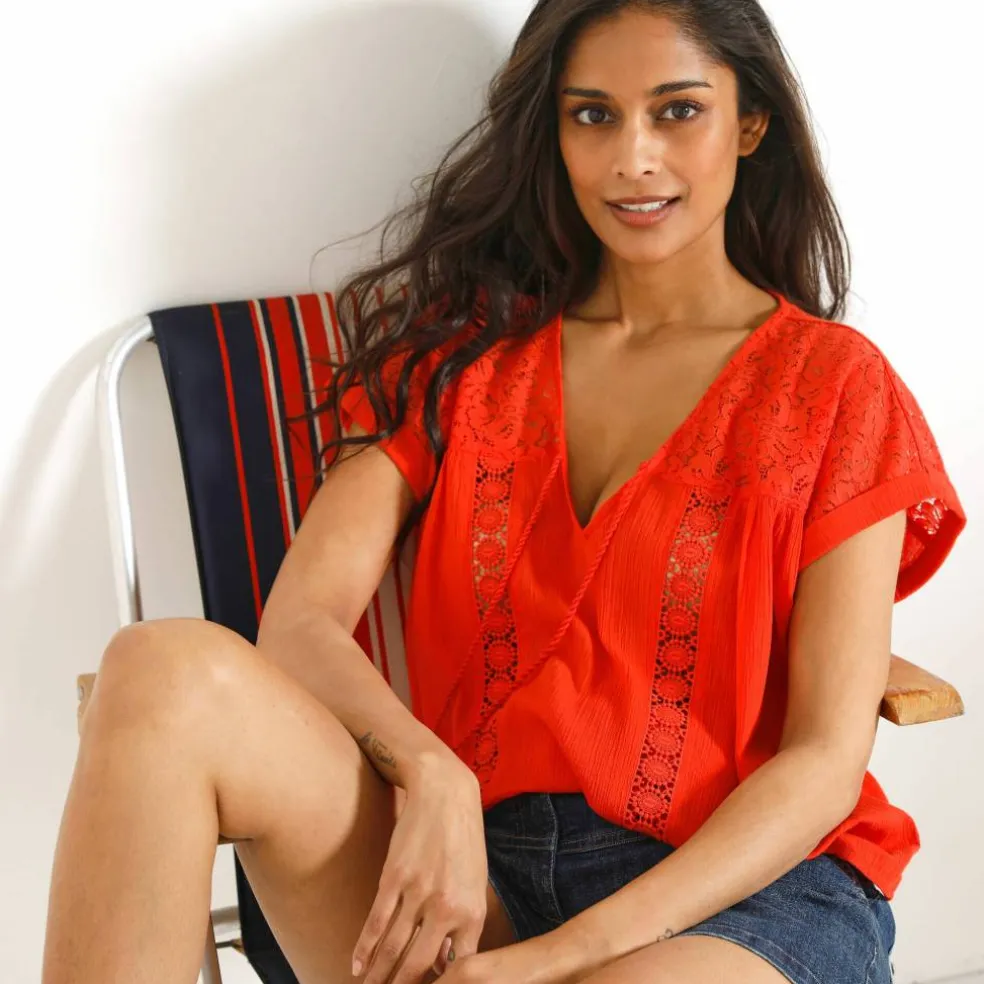 Blouse macramé, crépon coton