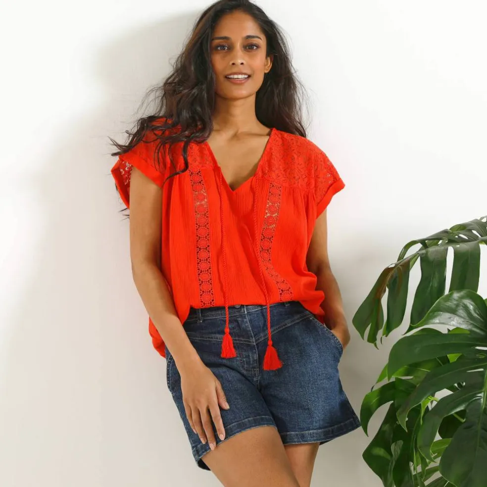 Blouse macramé, crépon coton