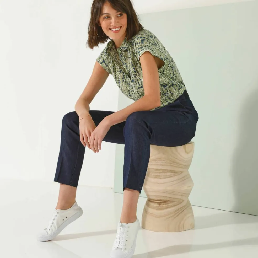 Blouse manches courtes à revers, imprimé minimaliste