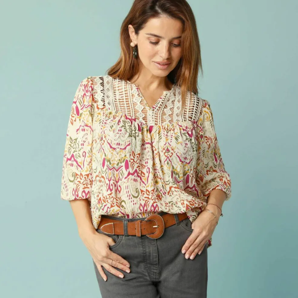 Blouse Spécial Petites avec macramé et manches 3/4