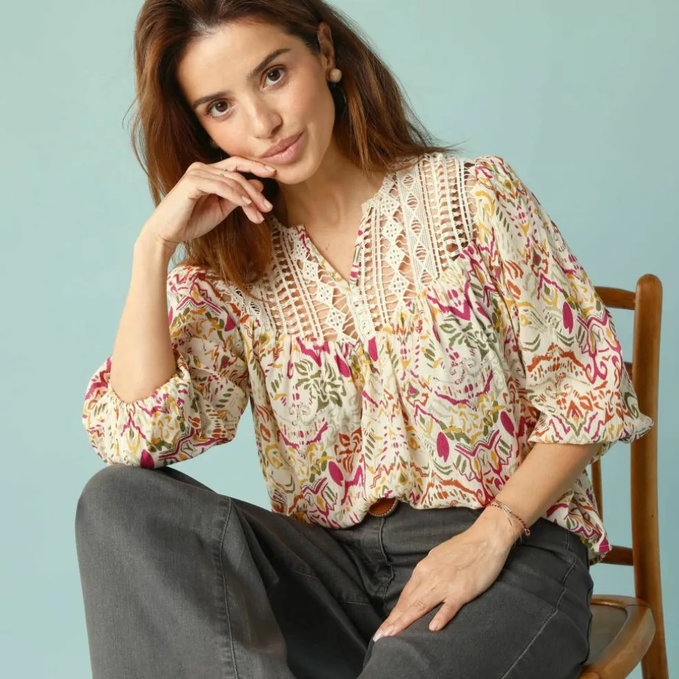 Blouse Spécial Petites avec macramé et manches 3/4