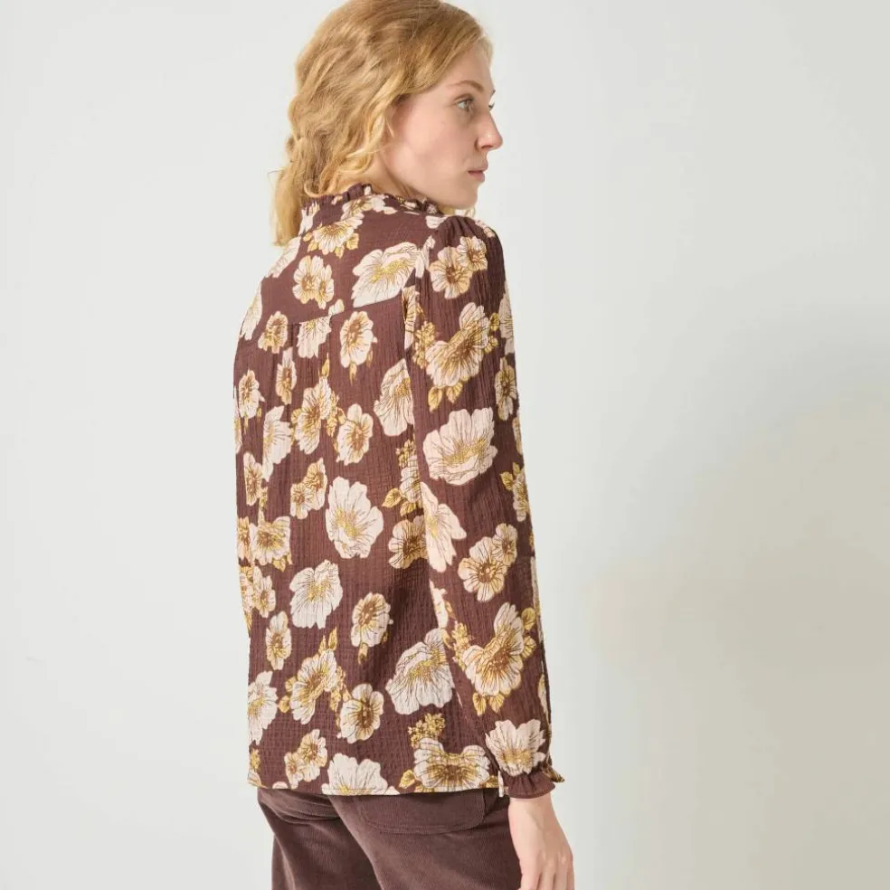 Blouse volantée imprimée floral, crépon