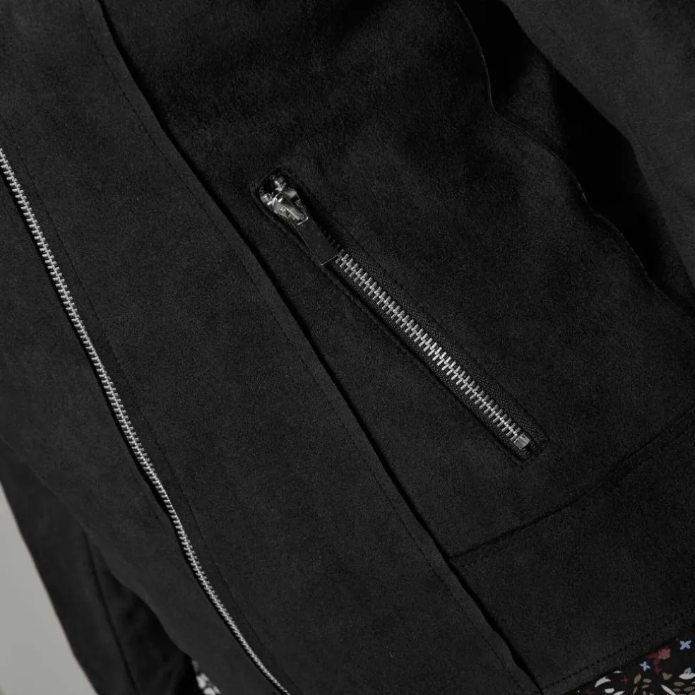 Blouson zippé col tailleur pressionné, suédine