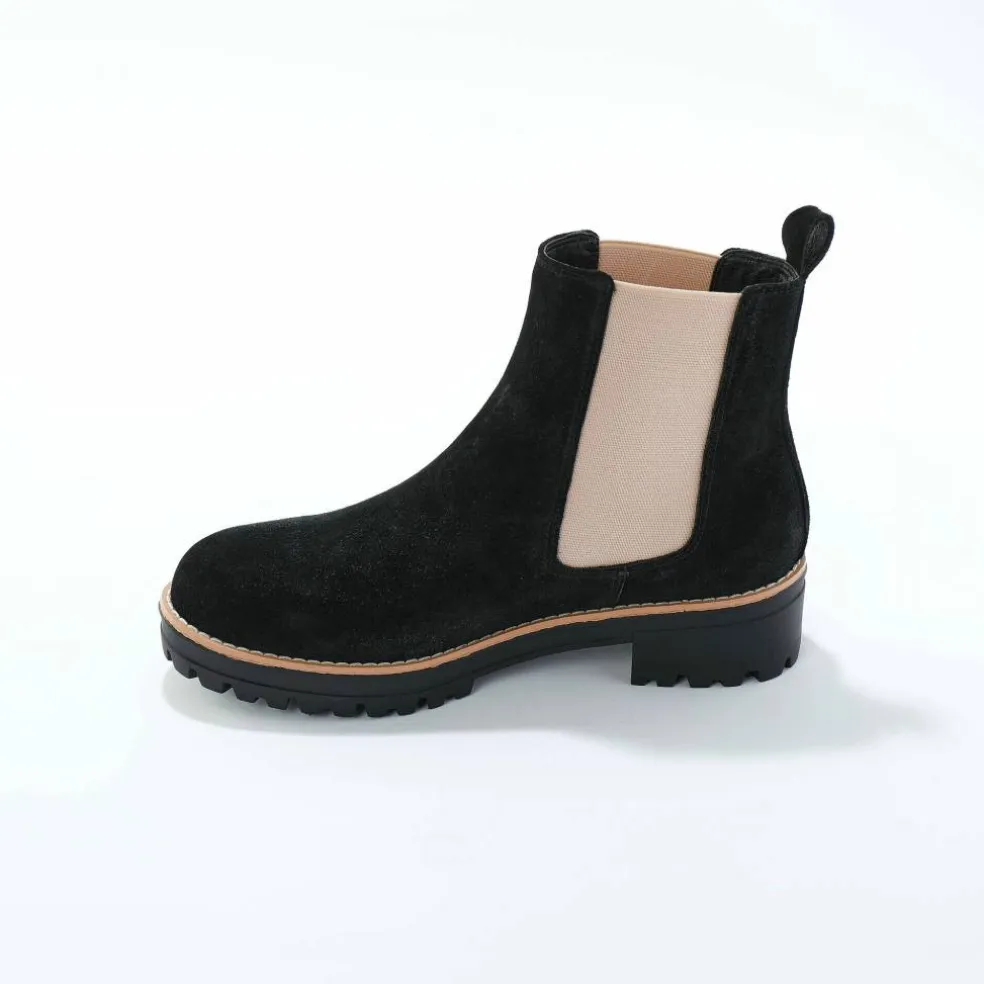 Boots chelsea croûte de cuir, semelle crantée épaisse