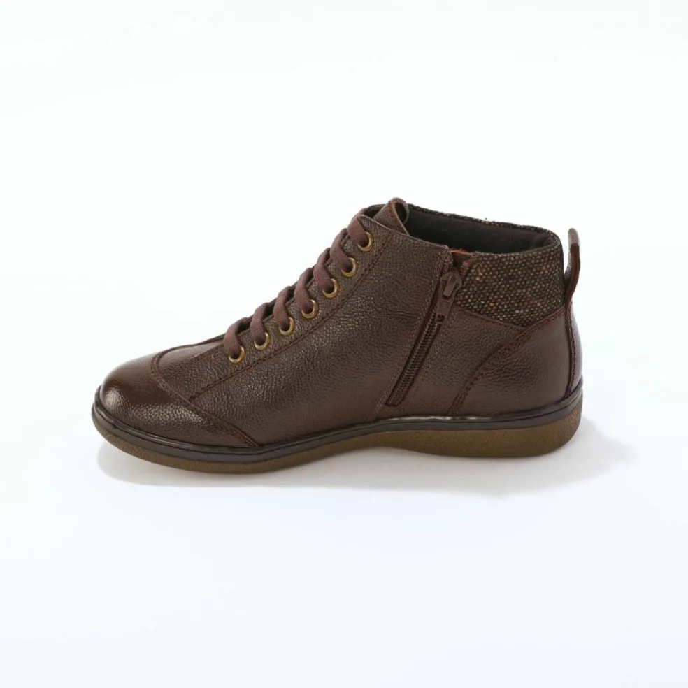 Boots détente lacées et zippées en cuir