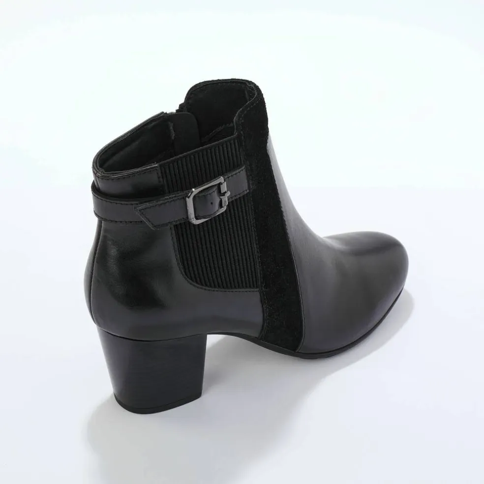 Boots en cuir bi-matière élastiquées à boucle et à talon