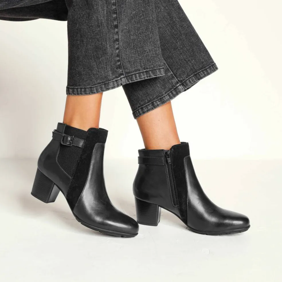 Boots en cuir bi-matière élastiquées à boucle et à talon