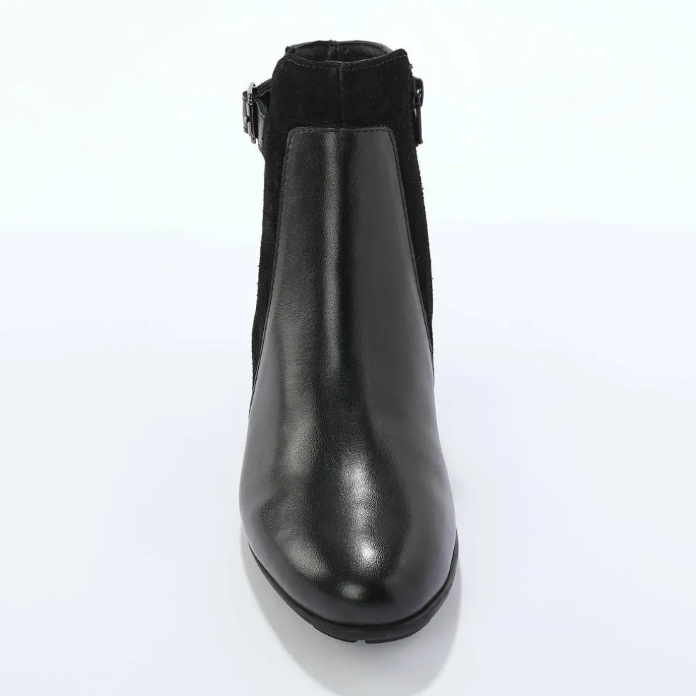 Boots en cuir bi-matière élastiquées à boucle et à talon
