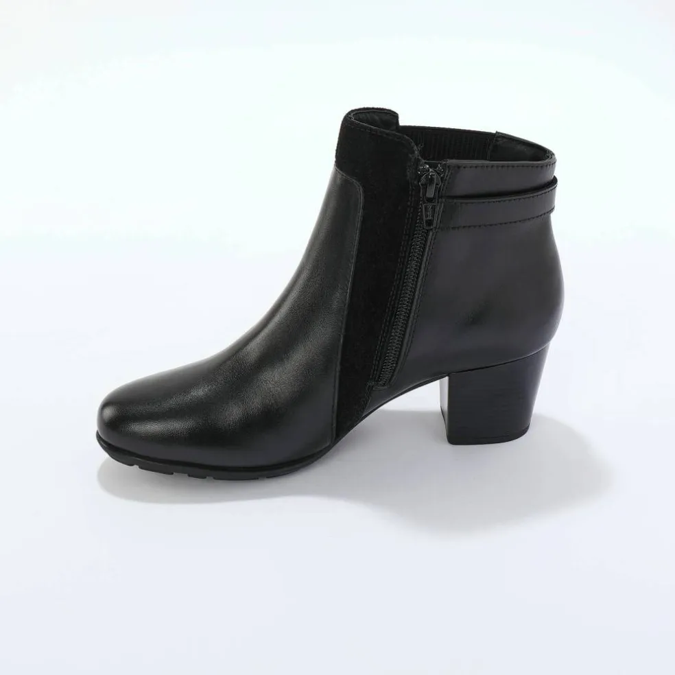 Boots en cuir bi-matière élastiquées à boucle et à talon