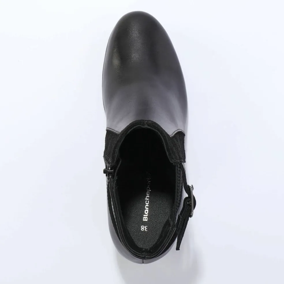 Boots en cuir bi-matière élastiquées à boucle et à talon