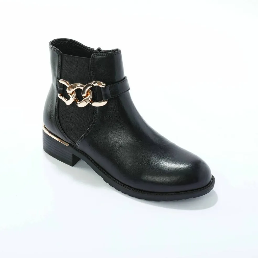 Boots élastiquée zippée, chaîne dorée