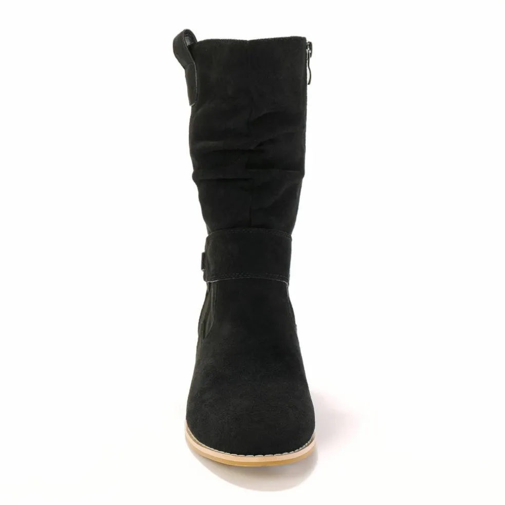 Bottes mi-hautes plissées à petit talon effet bois