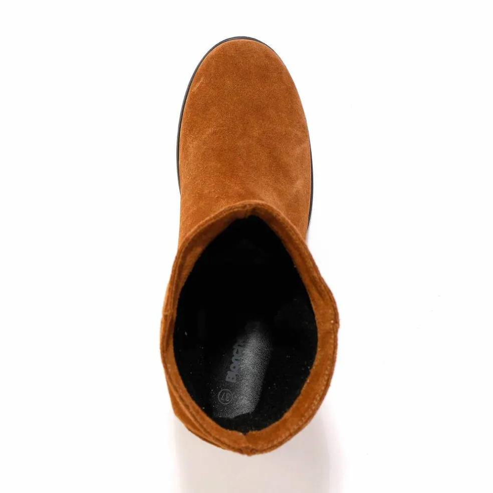 Bottes plissées mi-hautes en cuir velours, semelle compensée invisible